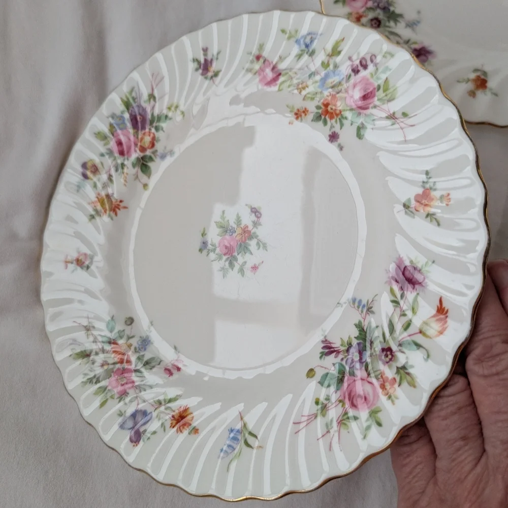 Vintage Minton Marlow Bone China Multicolor Floral Swirl Rim Salad Plates - 3